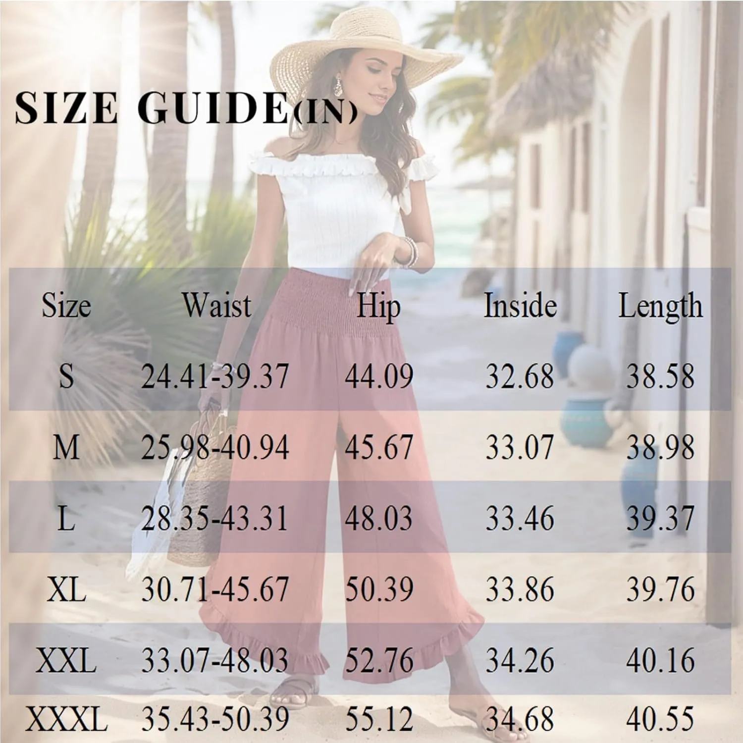Women's Solid Color Elastic Waist Slim Pleated Petal Dressy Casual Loose Fit Trousers