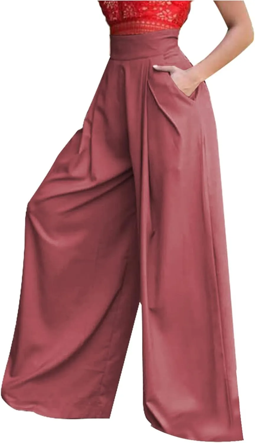 Women's Stretchy Wide Leg Palazzo Lounge Pants Casual Comfy High Waist Pajama Pants