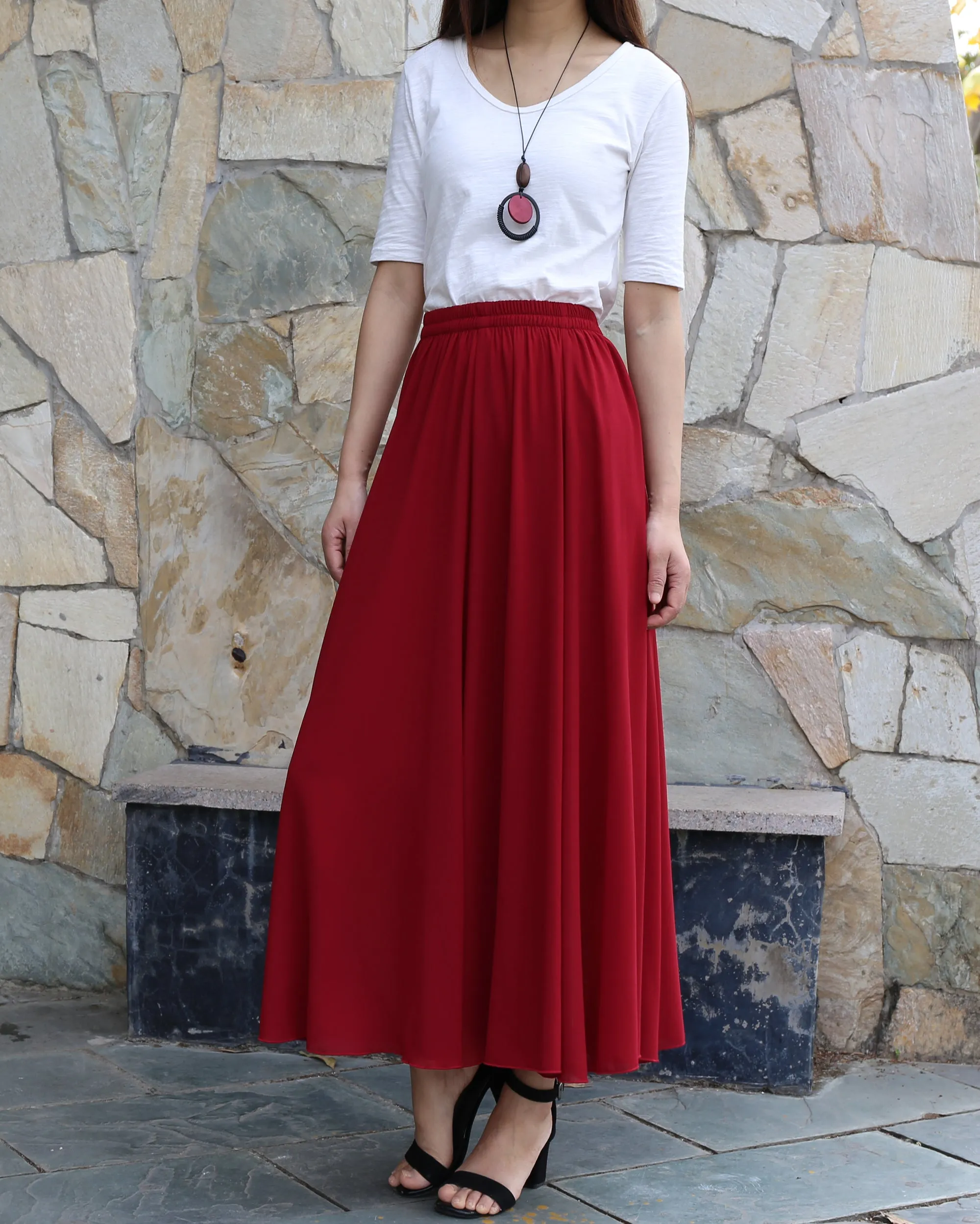 Women's summer skirt, chiffon skirt, maxi skirt, elastic waist skirt, long skirt, A-line skirt, customized skirt(Q2021)
