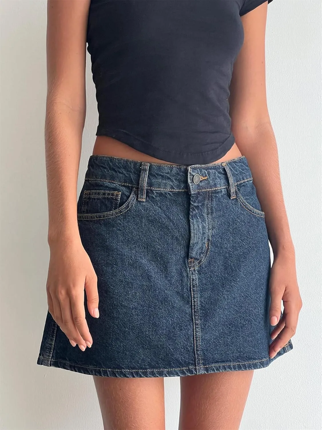 Y2k Jean Skirt for Women Low Rise A Line Raw Hem Frayed Denim Mini Skirt with Pockets Summer Going Out Short Skirt