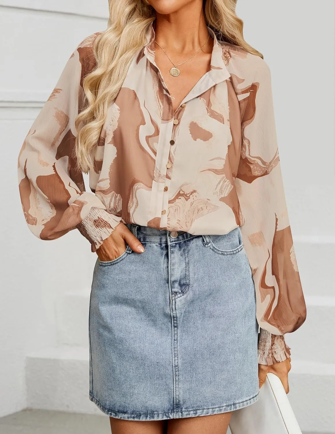 ZESICA Women's Floral Print Blouse 2024 Long Sleeve Button Down Casual Fall Boho Oversized Tops Shirts
