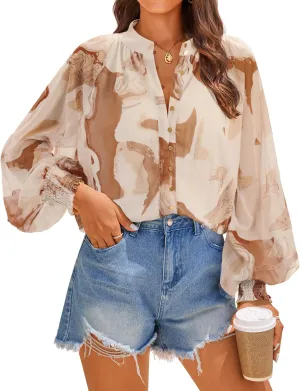 ZESICA Women's Floral Print Blouse 2024 Long Sleeve Button Down Casual Fall Boho Oversized Tops Shirts