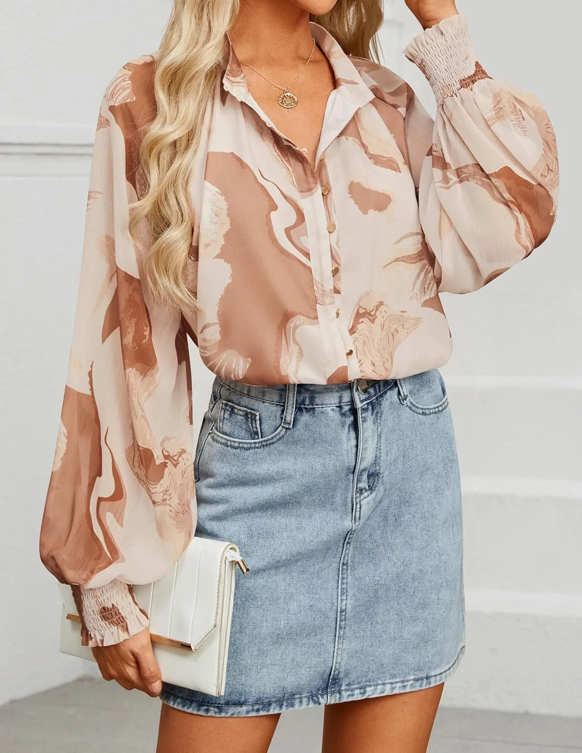 ZESICA Women's Floral Print Blouse 2024 Long Sleeve Button Down Casual Fall Boho Oversized Tops Shirts