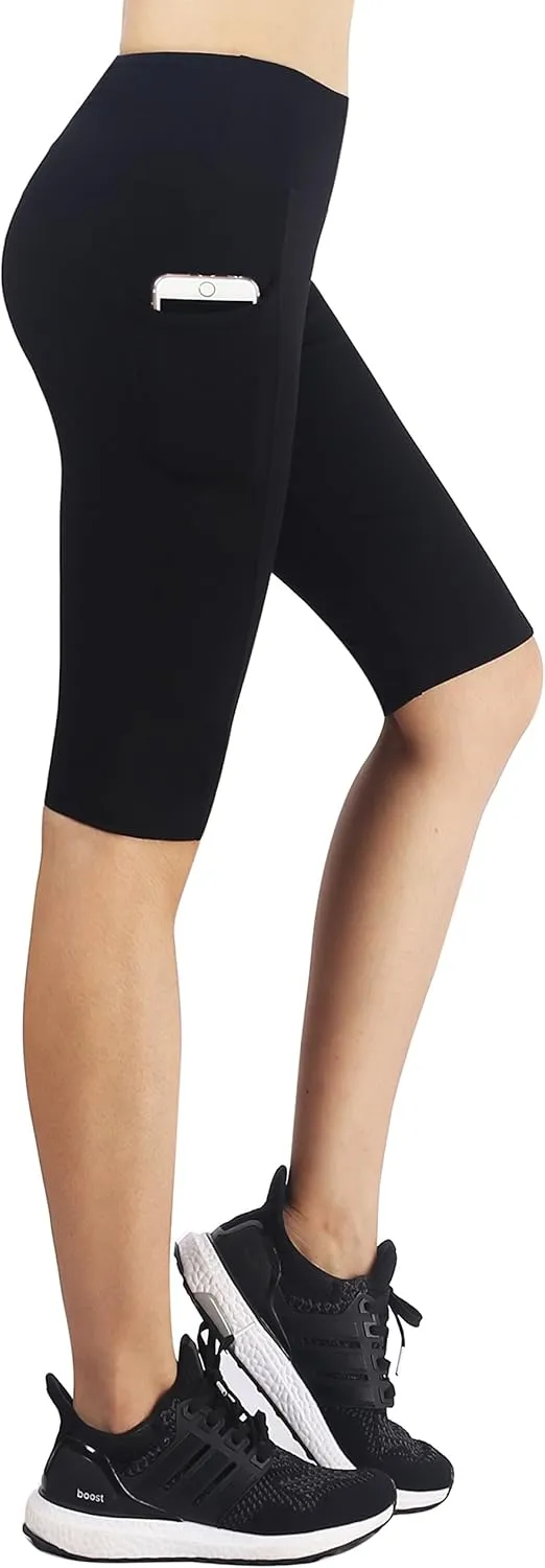 Zinmore Women's Knee Length Tights Yoga Shorts Workout Pants Running Leggings with Pockets