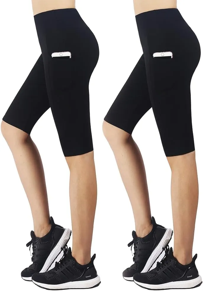 Zinmore Women's Knee Length Tights Yoga Shorts Workout Pants Running Leggings with Pockets