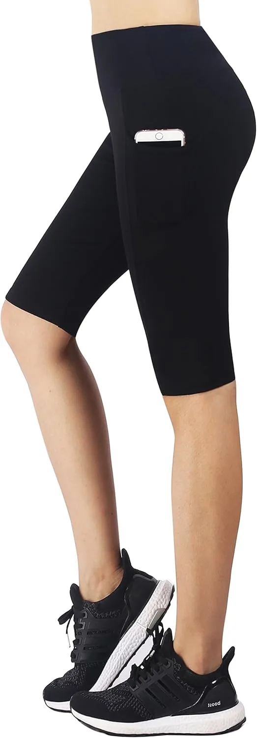 Zinmore Women's Knee Length Tights Yoga Shorts Workout Pants Running Leggings with Pockets