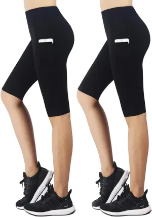 Zinmore Women's Knee Length Tights Yoga Shorts Workout Pants Running Leggings with Pockets